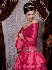 Fuchsia Sweetheart Taffeta Layers Floor Length Skirt Dress For Party Inexpensive