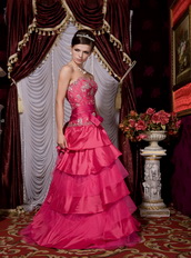 Fuchsia Sweetheart Taffeta Layers Floor Length Skirt Dress For Party Inexpensive