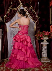 Fuchsia Sweetheart Taffeta Layers Floor Length Skirt Dress For Party Inexpensive