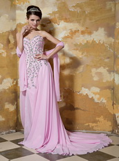 Rose Pink Empire Sweetheart Beading Celebrity Dress Made by Chiffon Inexpensive