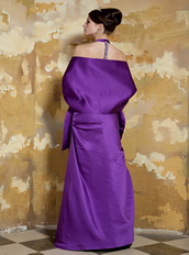 V-neck Floor-length Skirt Purple Taffeta Prom Dress Halter Top Inexpensive