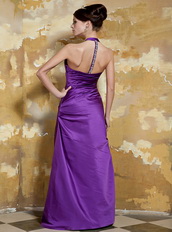 V-neck Floor-length Skirt Purple Taffeta Prom Dress Halter Top Inexpensive