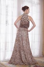 Sexy High-neck Leopard Printed Chiffon 2014 Prom Dress Discount