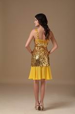 Column One Shoulder Golden Flaring Sequin Short Prom Dress