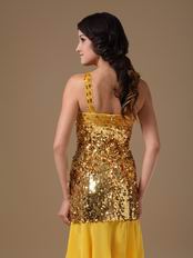 Column One Shoulder Golden Flaring Sequin Short Prom Dress