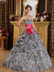 Popular Sweetheart Zebra Quinceanera Dress For Sale With Fuchsia Belt Design