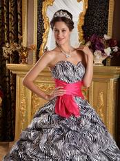 Popular Sweetheart Zebra Quinceanera Dress For Sale With Fuchsia Belt Design