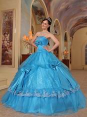 Azure Strapless Sequins Quinceanera Party Dress With Bowknot Decorate