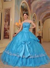 Azure Strapless Sequins Quinceanera Party Dress With Bowknot Decorate