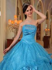 Azure Strapless Sequins Quinceanera Party Dress With Bowknot Decorate