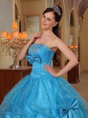 Azure Strapless Sequins Quinceanera Party Dress With Bowknot Decorate