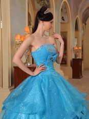 Azure Strapless Sequins Quinceanera Party Dress With Bowknot Decorate