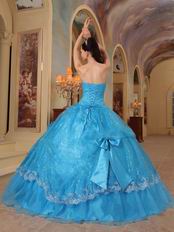 Azure Strapless Sequins Quinceanera Party Dress With Bowknot Decorate