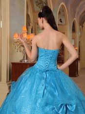 Azure Strapless Sequins Quinceanera Party Dress With Bowknot Decorate