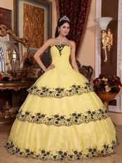 Moon Yellow Dropped Waist Lace Layers Evening Quinceanera Gown