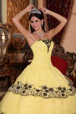 Moon Yellow Dropped Waist Lace Layers Evening Quinceanera Gown