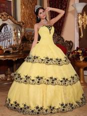 Moon Yellow Dropped Waist Lace Layers Evening Quinceanera Gown