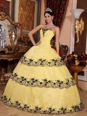 Moon Yellow Dropped Waist Lace Layers Evening Quinceanera Gown