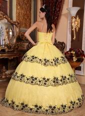 Moon Yellow Dropped Waist Lace Layers Evening Quinceanera Gown