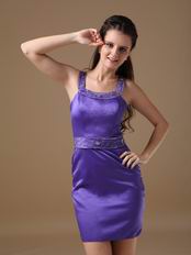 Blue Violet Column Straps Mini-length Short Prom Dress