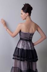 Sweetheart Tea Length Black Cascade Skirt Celebrity Prom Dress