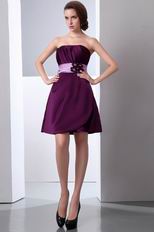 Cute Strapless Ruched Purple Short Prom Dress With Lilac Sashes