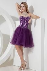 Unique Sweetheart Knee Length Purple Prom Dresses With Crystals