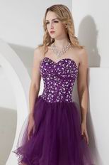 Unique Sweetheart Knee Length Purple Prom Dresses With Crystals