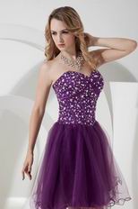 Unique Sweetheart Knee Length Purple Prom Dresses With Crystals