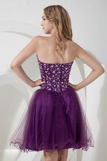 Unique Sweetheart Knee Length Purple Prom Dresses With Crystals