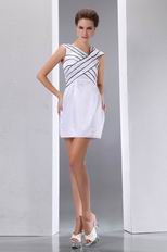 Unique V-neck White And Black Stripe Short Prom Dress Exporter