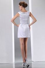 Unique V-neck White And Black Stripe Short Prom Dress Exporter