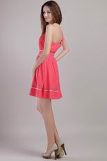 A-line One Shoulder Skirt Designer Coral Red Short Prom Dress