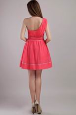 A-line One Shoulder Skirt Designer Coral Red Short Prom Dress