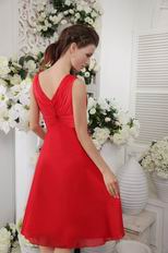 Knee Length Skirt Red Chiffon Designer Short V Neck Prom Dress