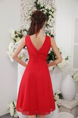 Knee Length Skirt Red Chiffon Designer Short V Neck Prom Dress