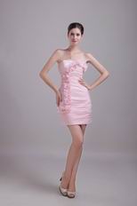 Strapless Sheath Baby Pink Short Prom Dress With Rosette Decorate