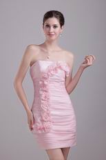 Strapless Sheath Baby Pink Short Prom Dress With Rosette Decorate