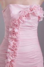 Strapless Sheath Baby Pink Short Prom Dress With Rosette Decorate