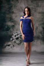 Asymmetrical Neckline Ruched Royal Blue Short Prom Dress Homecoming