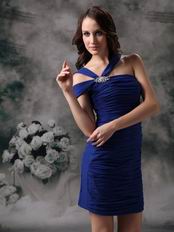 Asymmetrical Neckline Ruched Royal Blue Short Prom Dress Homecoming