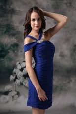 Asymmetrical Neckline Ruched Royal Blue Short Prom Dress Homecoming