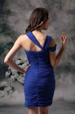 Asymmetrical Neckline Ruched Royal Blue Short Prom Dress Homecoming