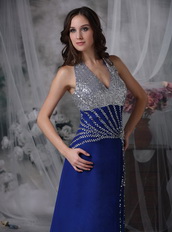 Halter Sequin Royal Blue Chiffon Prom Dress With Side Split Luxury