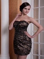 Leopard Printed Special Fabric Mini-length Cocktail Dress Luxury