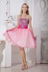 Beaded Strapless Pink Organza Sweet Sixteen Dresses