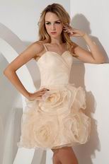 Rolled Fabric Flowers Spaghetti Straps Champagne Sweet 16 Dress