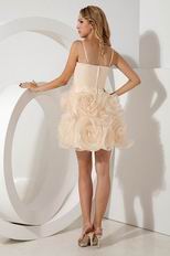 Rolled Fabric Flowers Spaghetti Straps Champagne Sweet 16 Dress