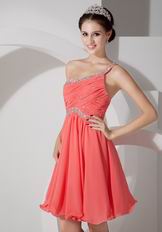 Sexy One Shoulder Watermelon Chiffon Fabric Sweet 16 Dress