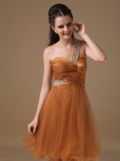 Ocher One Shoulder Neckline Sweet 16 Girl Dress